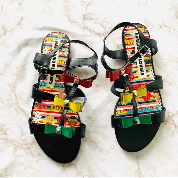 Harajuku Lovers Shoes - Harajuku Lovers Leather Bow Buckle Sandals